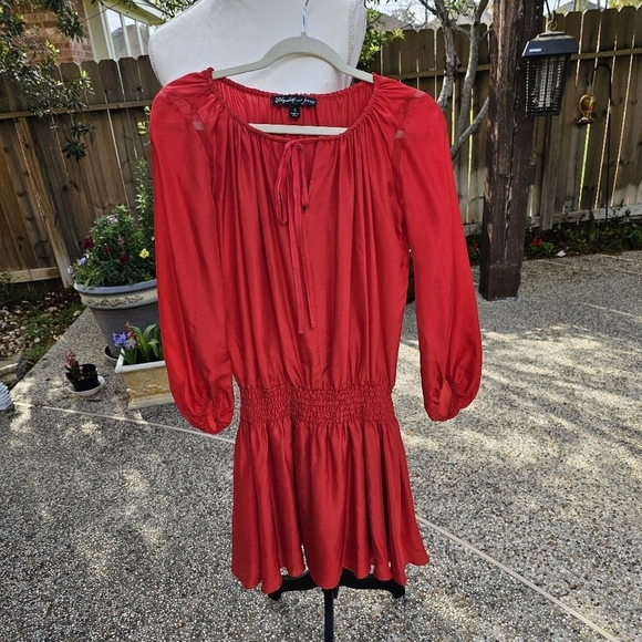 Elizabeth and James smocked waist  red silk dress S - Picture 10 of 15